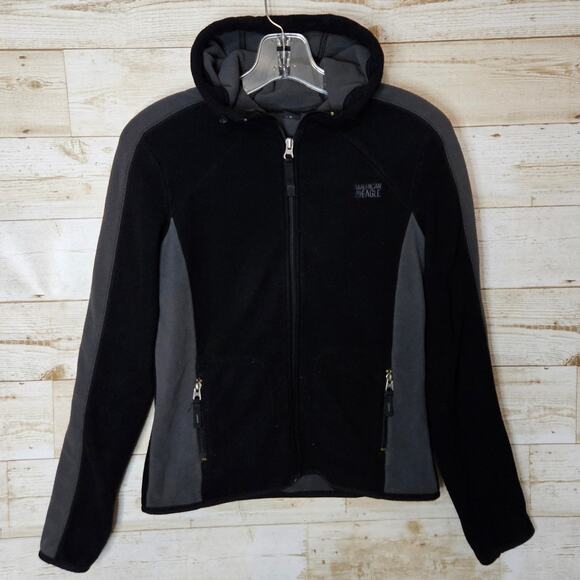American Eagle Fleece Hoodie Womens Size Small Full Zip Sweatshirt Jacket Black - Picture 1 of 9